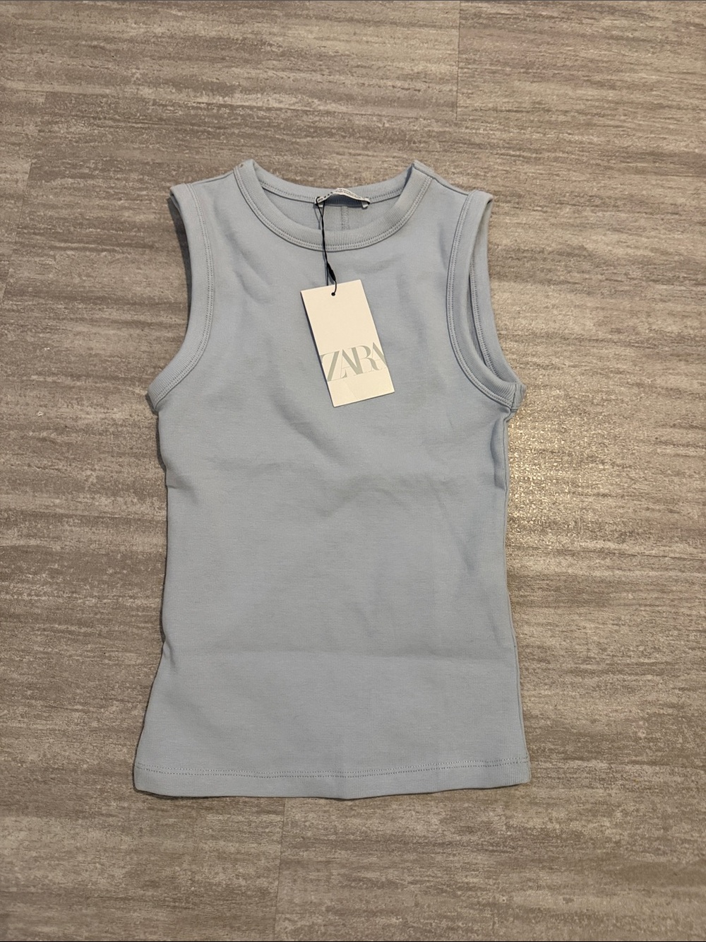 ZARA Pale Blue Ribbed Crewneck Tank